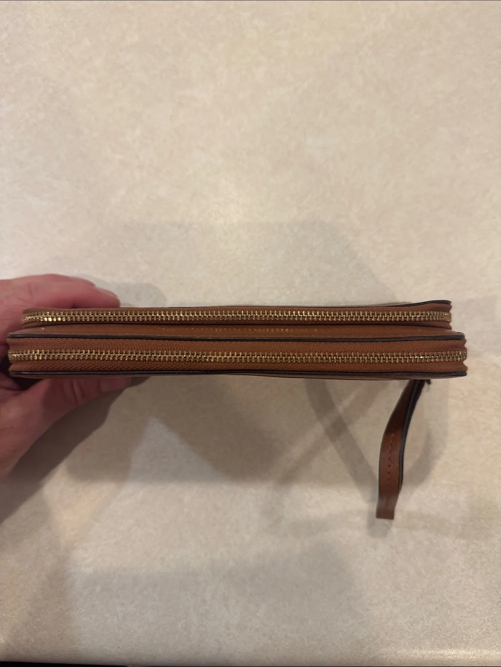 Coach Chestnut Brown Leather Zip Wallet with Embossed Logo